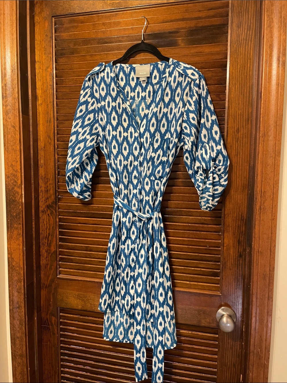 Anthropologie Maeve Blue Ikat Print Shirt Dress - Picture 2 of 6